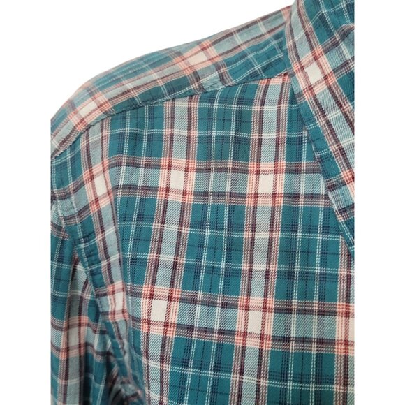 Natural Reflections Shirt Womens L Green Plaid Long Roll Tab Sleeve Button Up - Picture 5 of 10